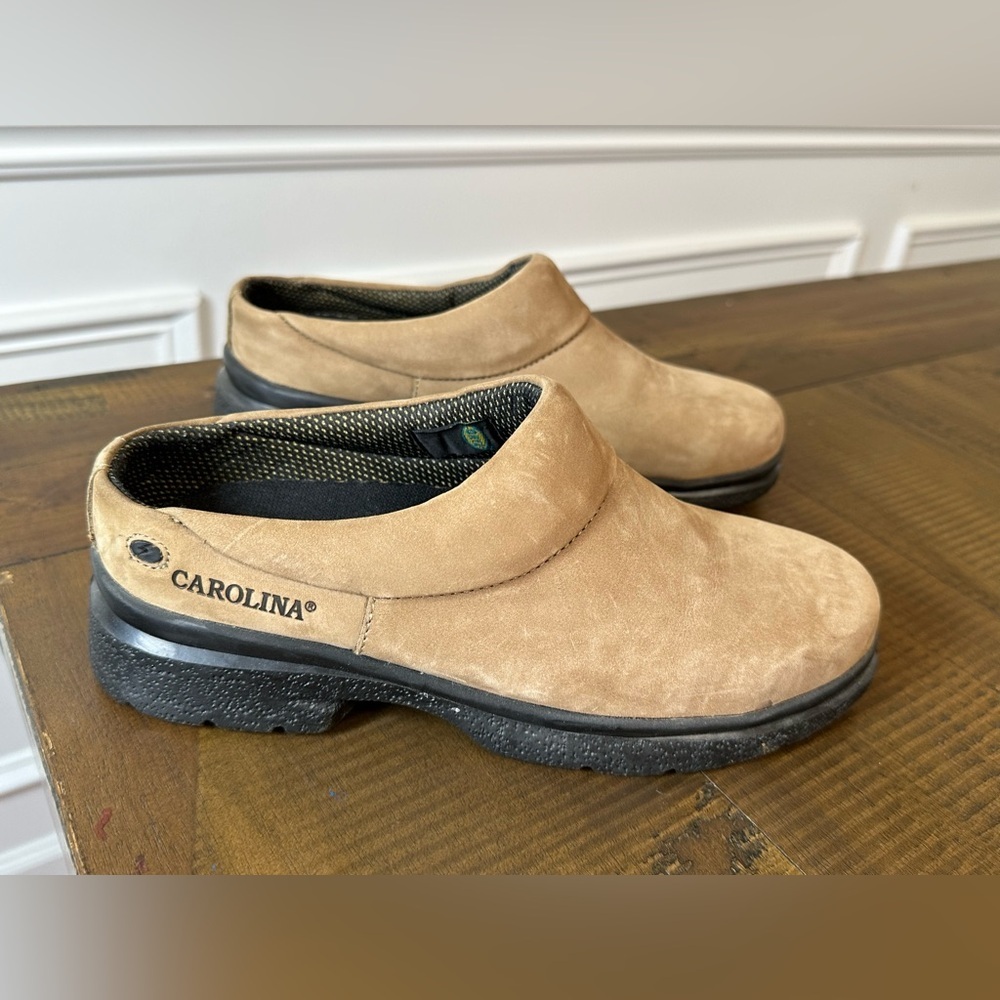 Carolina clogs slip on 7.5 shoes nonslip safety work tan suede dry lined leather